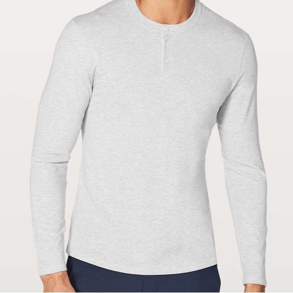 Lululemon 5 Year Basic Long Sleeve Henley Heathered Core Ultra Light Grey XL - Picture 2 of 12
